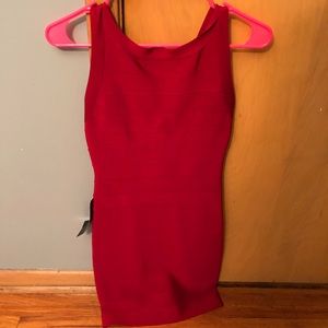 Red bandage crew neck dress